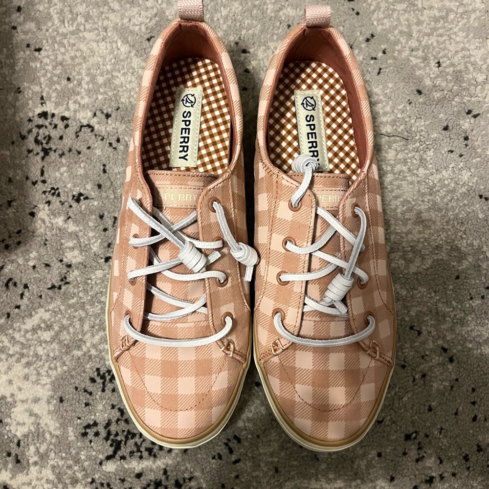 Sperry Peach Checkered Canvas Shoes